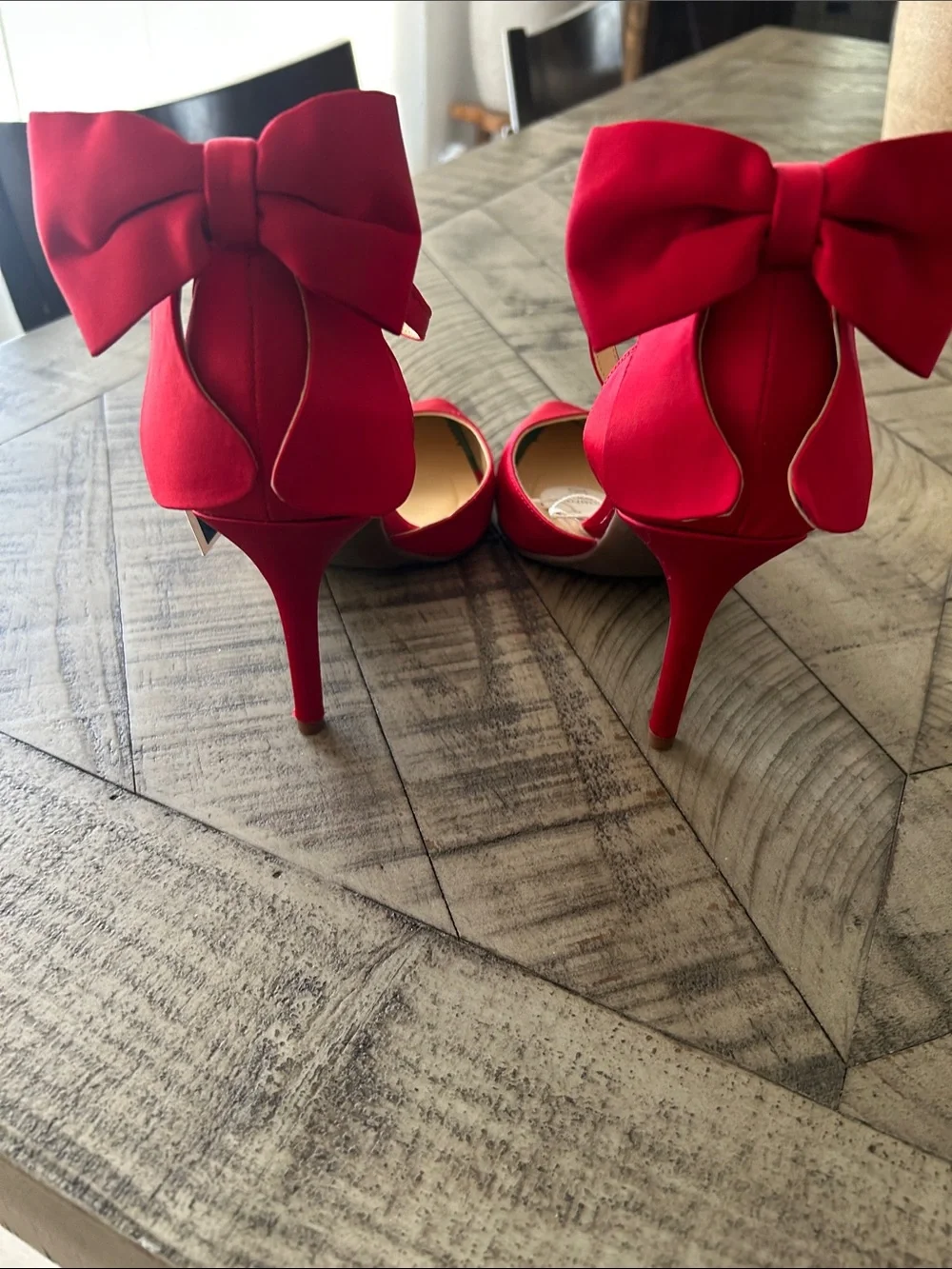 Jessica Simpson Red Satin Pointed-Toe Heels with Bow Ankle Strap